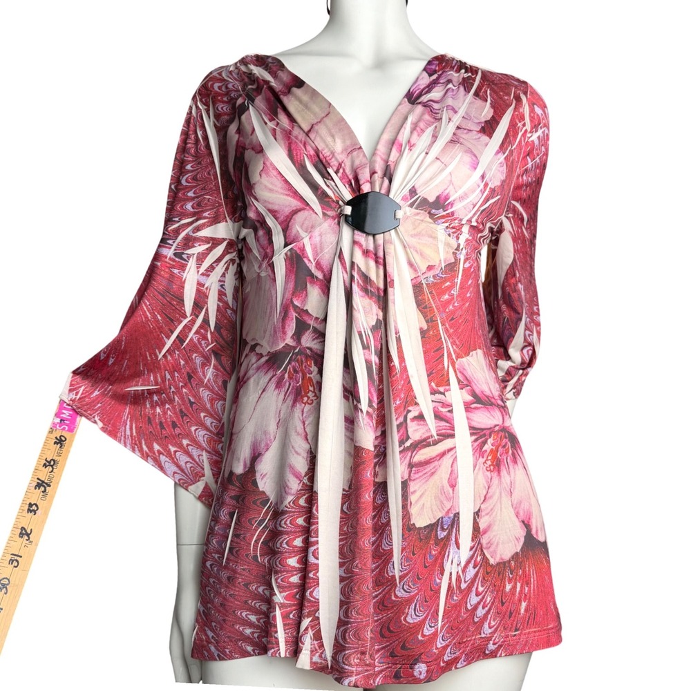 Style & Co Petite Y2K Floral Print‎ Blouse Bell Sleeve Whimsigoth Fairycore L